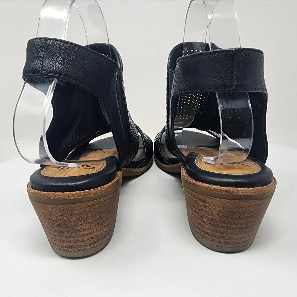Sofft Nadira Sandal Size 9.5M Black Leather Perforated Peep Toe Zipper SF0027301